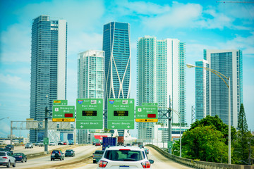 Fototapeta na wymiar Driving on the highway in Miami