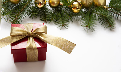 Fototapeta na wymiar Christmas gift and decoration on white color background