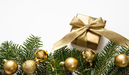 Fototapeta na wymiar Christmas gift and decoration on white color background