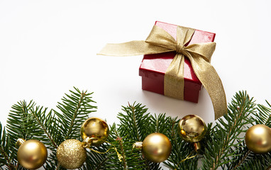 Naklejka na ściany i meble Christmas gift and decoration on white color background