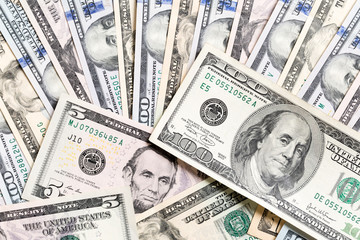 100 dollar bill on Dollar banknotes Top view of business concept on background with copy space