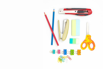 office accessories on white background with copy space