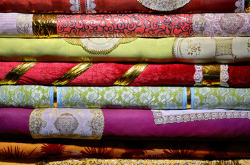 Colorful oriental cloth balls as a background.