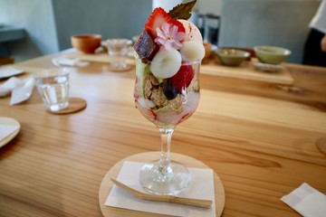 strawberry shave ice pink colorful fruity pistachio cream 