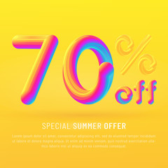 70 off 3d vector gradient banner. Sale discount, special summer offer up to 70 off. Summer wave poster. Trendy design. Square template for banner, flyer, Sale promotion, ad, blog, marketing.Eps 10