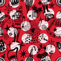 Christmas red line vector seamless Nutcracker pattern.  Seamless pattern can be used for wallpaper, pattern fills, web page background, surface textures.