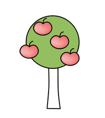 The tree with ripe apples on white background. Vector illustration. Flat design. EPS 10. Tree icon. Tree with red apples in a flat style. The time to harvest. Apple icon. 