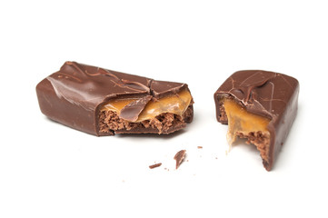  Closeup of chocolate bar on white background