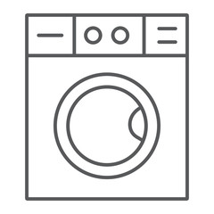 Washing machine thin line icon, laundry and housekeeping, washer sign, vector graphics, a linear pattern on a white background.