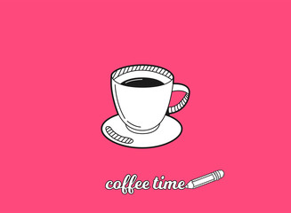 Coffee time concept. Poster or banner design. Hand drawn sketch. Vector illustration.