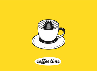 Coffee time concept. Poster or banner design. Hand drawn sketch. Vector illustration.