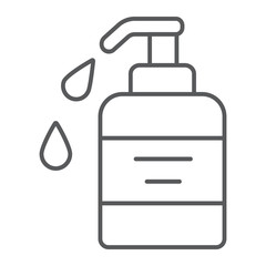 Liquid soap thin line icon, cosmetic and care, dispenser pump sign, vector graphics, a linear pattern on a white background.