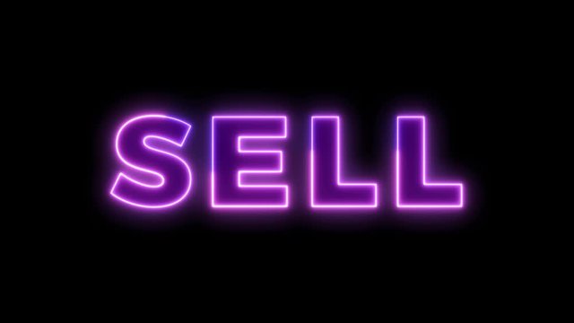Neon light animation concept tex sell. Flat animation of UI element available in 4K FullHD and HD video 2D render footage on black background.	