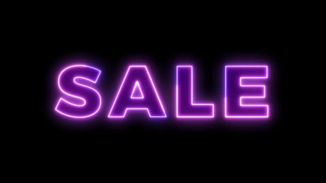 Neon light animation concept tex sale. Flat animation of UI element available in 4K FullHD and HD video 2D render footage on black background.	