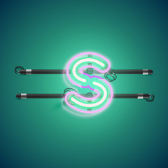 Realistic glowing double neon charcter on and off from a fontset, vector illustration