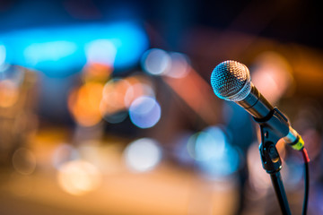 Close-up of classic microphone at concert - obrazy, fototapety, plakaty