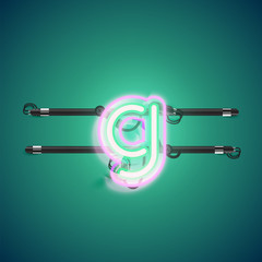 Realistic glowing double neon charcter on and off from a fontset, vector illustration