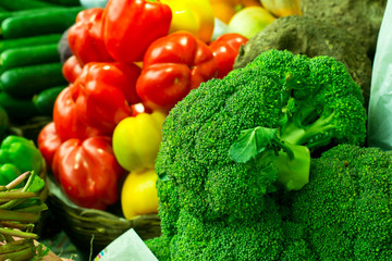 Fresh Broccoli and Capsicum in the Market 