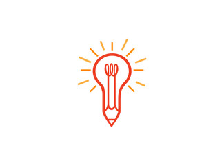 Pen in a light bulb for logo design vector lamp icon draw an illustration on white background