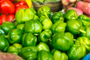 Fototapeta na wymiar Fresh Capsicum Vegetables in the Market 