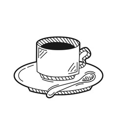 Hand drawn cup of coffee isolated on a white. Sketch. Coffee concept. Vector illustration.