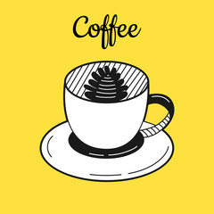 Hand drawn cup of coffee isolated on a white. Sketch. Coffee concept. Vector illustration.