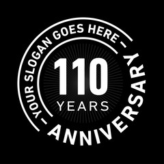 110 years anniversary logo template. One hundred and ten years celebrating logotype. Black and white vector and illustration.