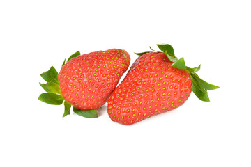 fresh ripe strawberry with leaf on white background