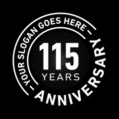 115 years anniversary logo template. One hundred and fifteen years celebrating logotype. Black and white vector and illustration.