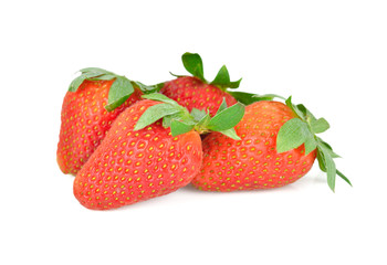 fresh ripe strawberry with leaf on white background