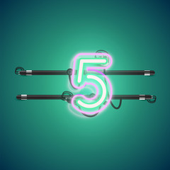 Realistic glowing double neon charcter on and off from a fontset, vector illustration