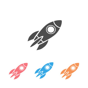 Monochrome vector illustration of rocket icon set isolated on white