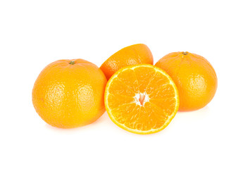 whole and half cut ripe Australian honey murcott mandarin orange on white background