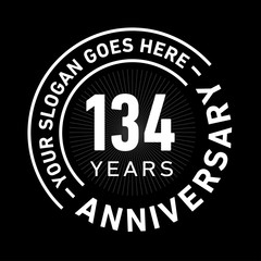 134 years anniversary logo template. One hundred and thirty-four years celebrating logotype. Black and white vector and illustration.