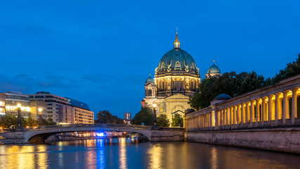 Obraz na płótnie Canvas Berlin Cathedral (Berliner Dom) at twilight in Spree River, Berlin, Germany, Europe.