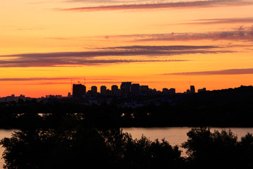 Fototapeta premium Sunset over the Dnieper river in Kiev, Ukraine