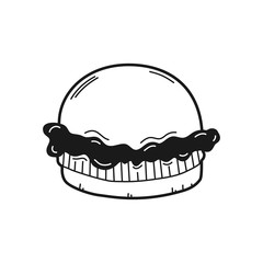Hand drawn burger isolated on a white. Great for menu, poster or label. Vector illustration.