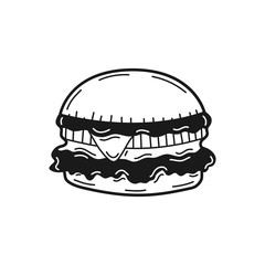 Hand drawn burger isolated on a white. Great for menu, poster or label. Vector illustration.