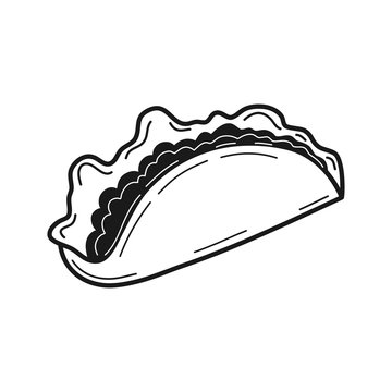 Hand drawn taco isolated on a white. Great for menu, poster or label. Vector illustration.
