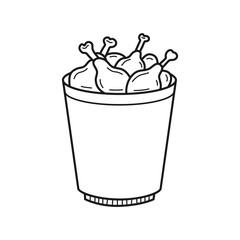 Hand drawn Fried Chicken Bucket isolated on a white. Great for menu, poster or label. Vector illustration.