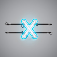 Realistic glowing double neon charcter on and off from a fontset, vector illustration