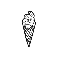 Hand drawn Ice Cream Cone isolated on a white. Great for menu, poster or label. Vector illustration.