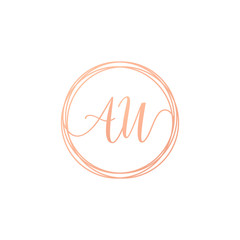 Letter AU Handwriting logo template. Creative fashion logo design, couple letter , beauty icon. Initial handwriting or Logo with hand drawn style wedding concept -vector