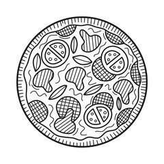 Hand drawn pizza isolated on a white
