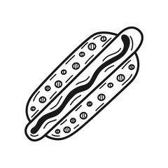 Hand drawn Hot Dog isolated on a white. Great for menu, poster or label. Vector illustration.