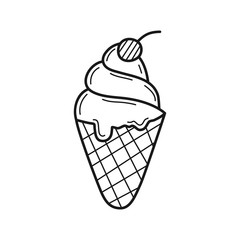 Hand drawn Ice Cream Cone isolated on a white. Great for menu, poster or label. Vector illustration.