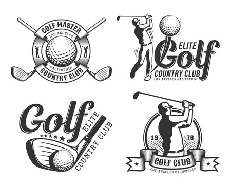 Golf emblem with golfer, club and ball in retro vintage style.