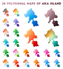 Set of vector polygonal maps of Aka Island. Bright gradient map of the island in low poly style. Multicolored Aka Island map in geometric style for your infographics.