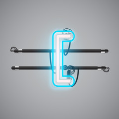 Realistic glowing double neon charcter on and off from a fontset, vector illustration