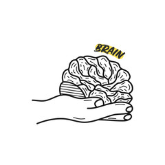 Hand drawn human brain isolated on a white. Vector illustration.
